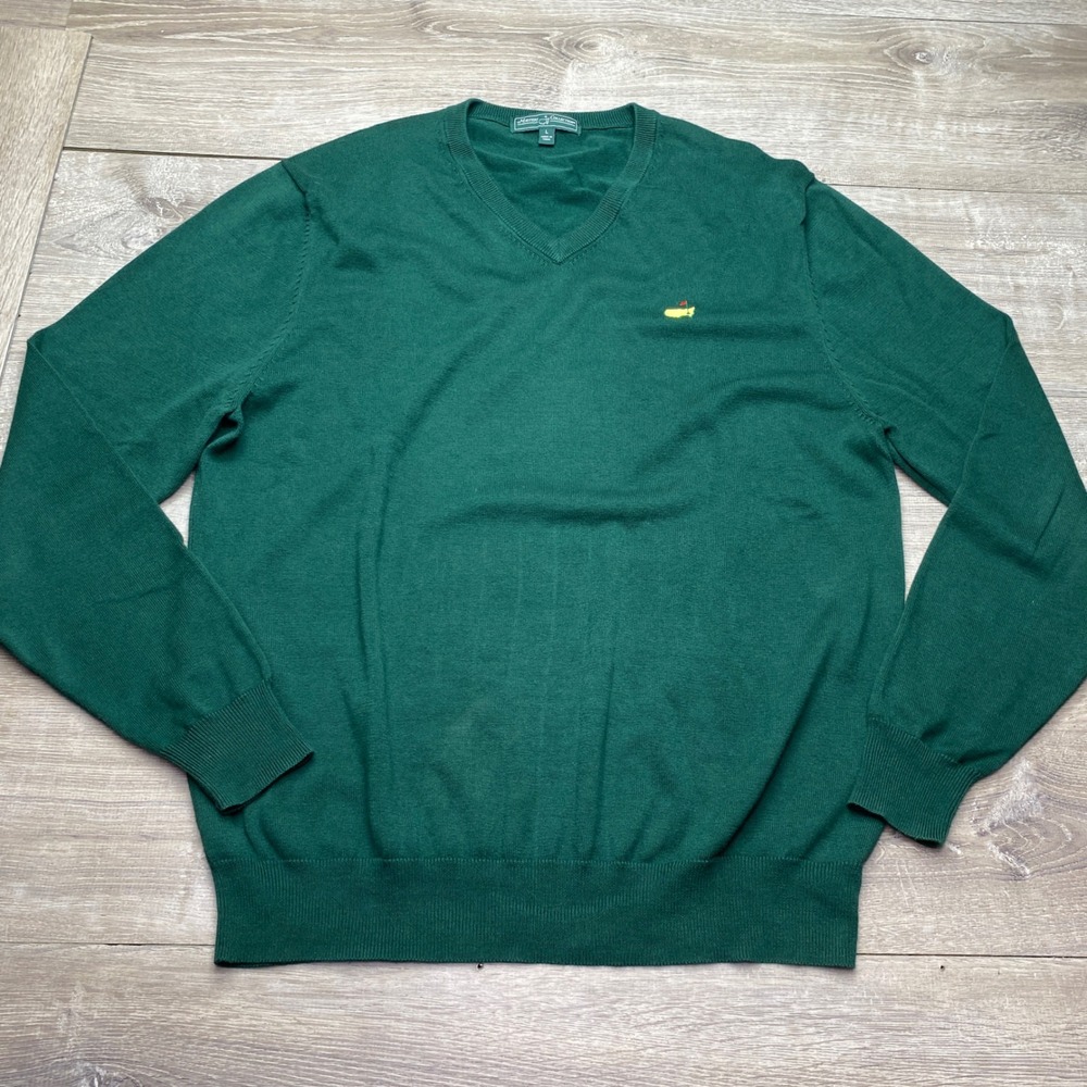 Masters Collection Sweater Mens L Green 100% Pima Cotton V-Neck Golf Pullover